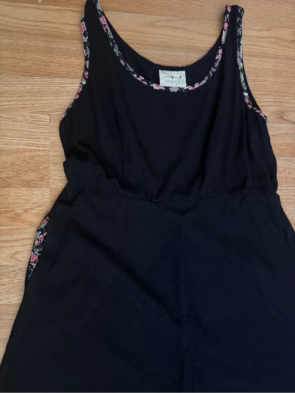 Vintage Nathalie Seaver Dress with Floral-Trim Neckline
